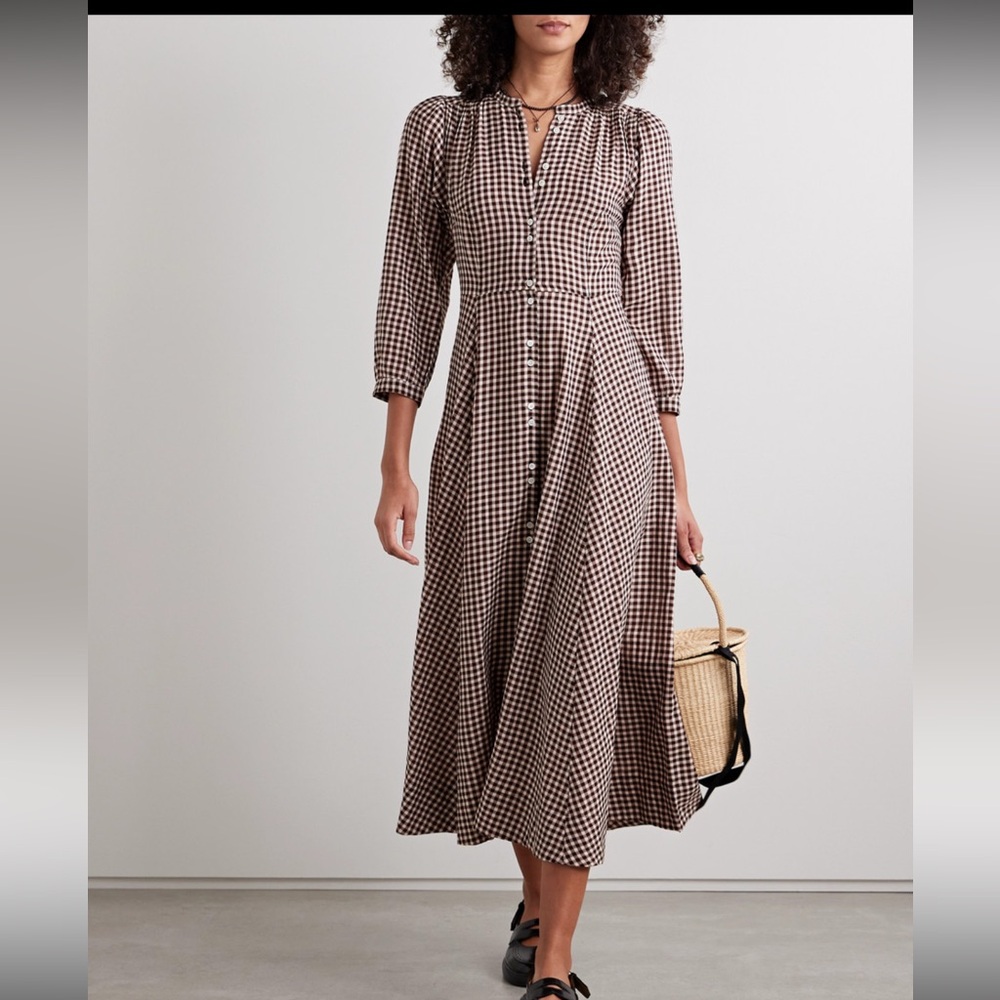 DOEN marielle checked organic cotton flannel midi dress size small